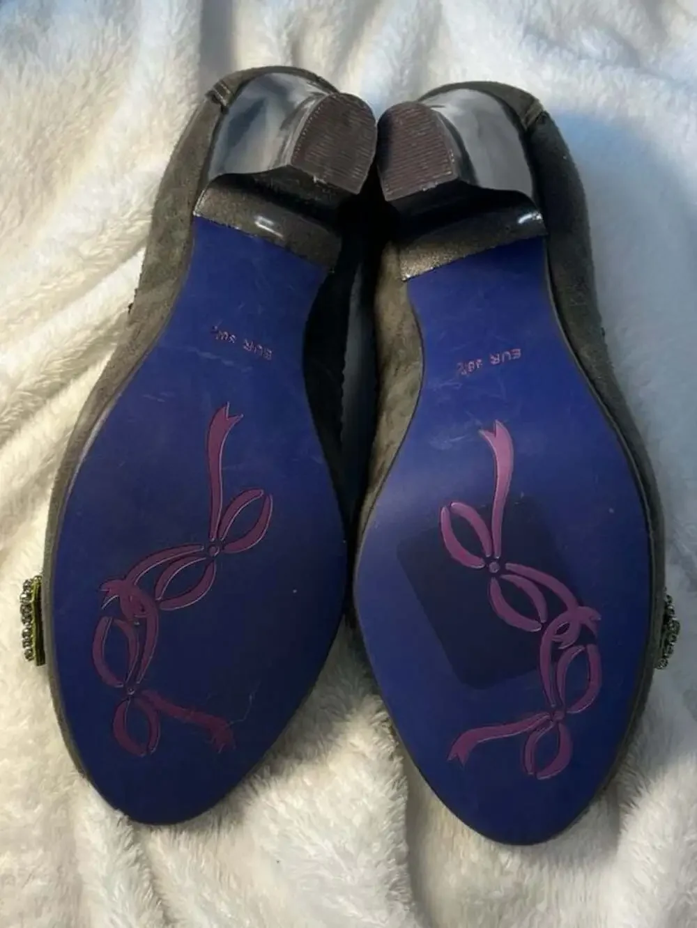 New Poetic Licence London Suede Peep Toe Pumps with Rhinestone Bow Embellishment